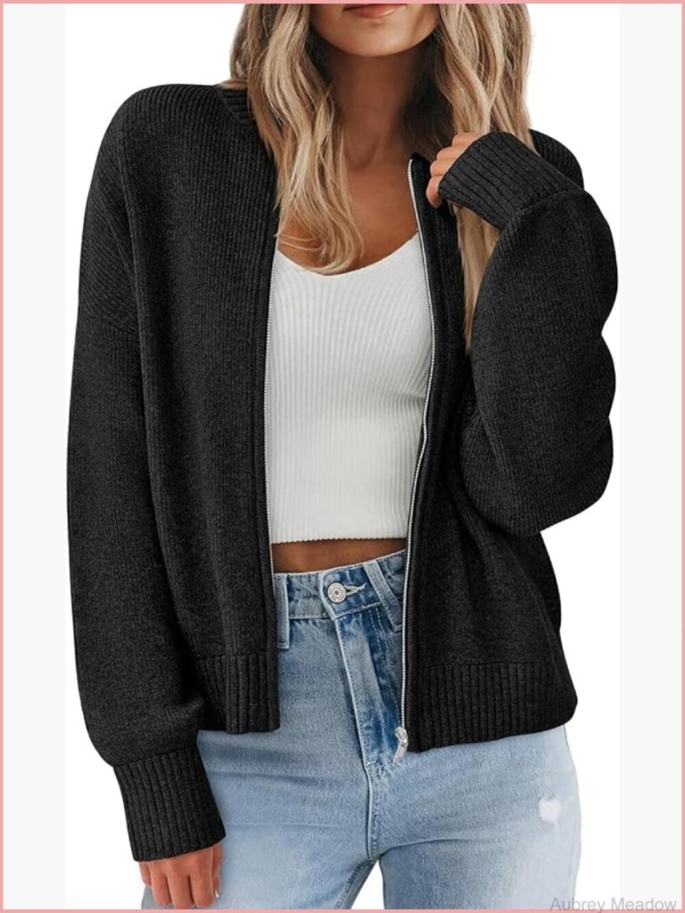 Chunky Knit Zipper Cardigan Sweater Open Front Long Sleeve Spring Outerwear